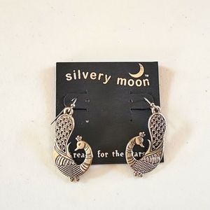 Silvery Moon Peacock Wire Earrings